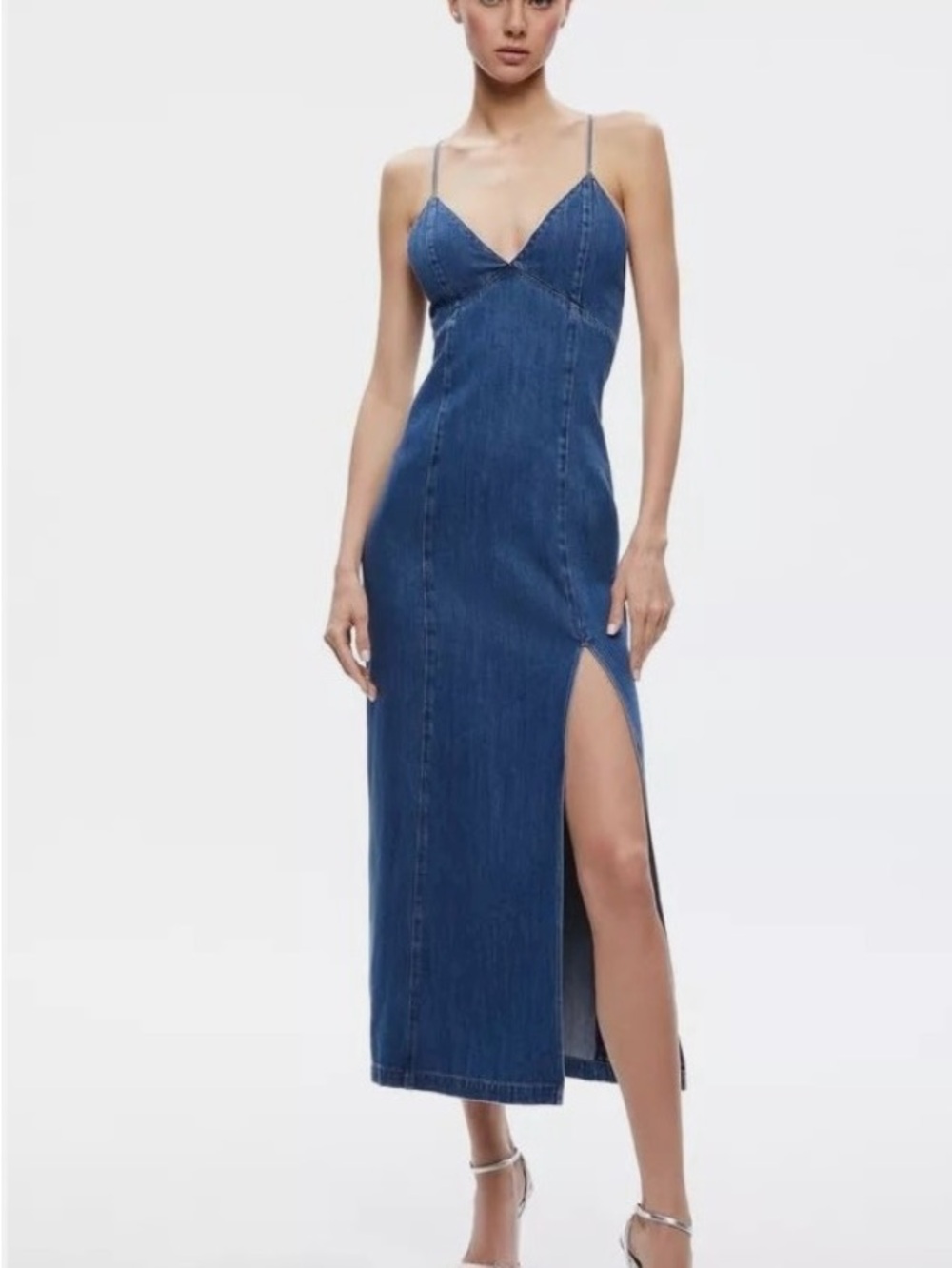 Alice + Olivia Julietta Slit Denim Midi  Dress Size 2